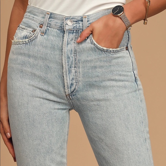 Riley Light Wash Distressed High Rise Straight Cropped Jeans - Picture 6 of 8